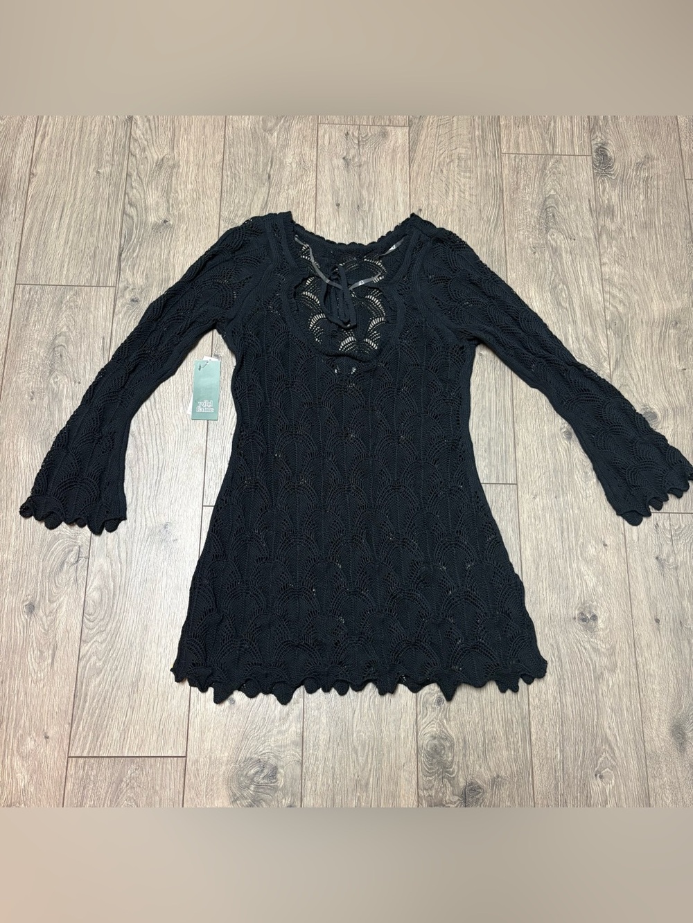 Black crochet mini dress coverup